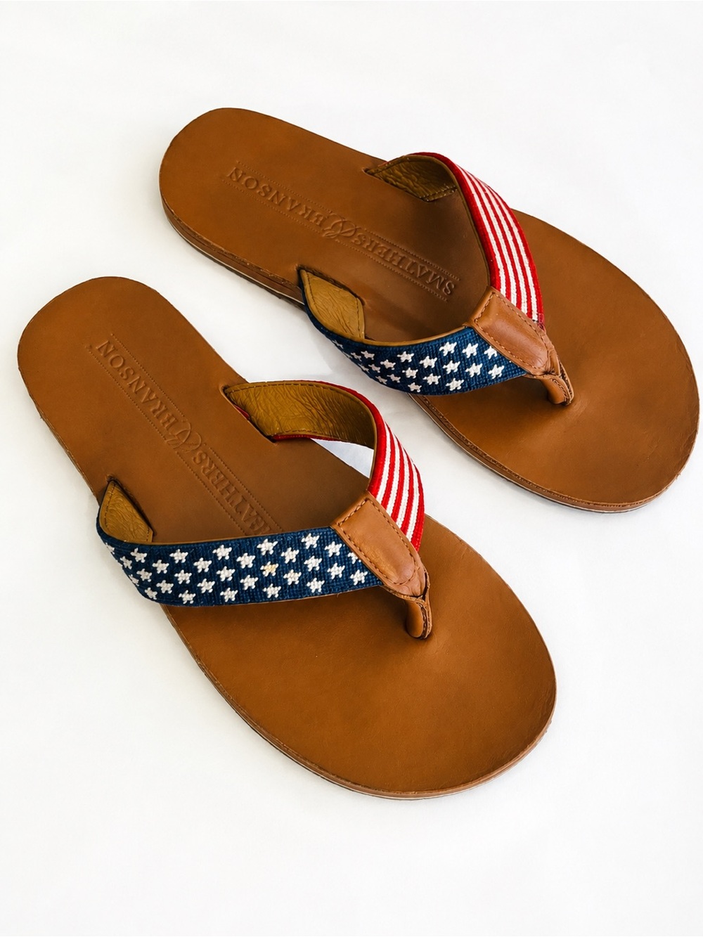 Patriotic American Flag Leather Flip Flops Mens 9 Smathers & Branson Old Glory